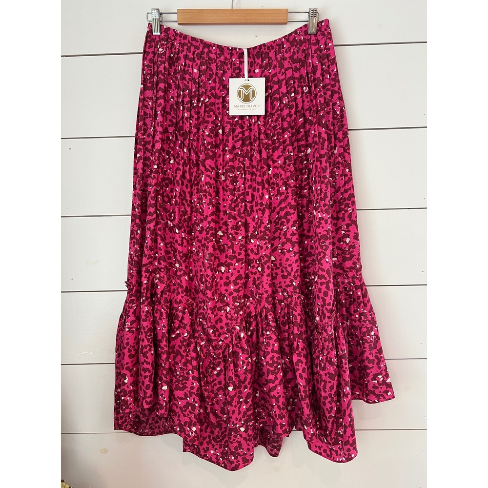 Marie Oliver Edie Skirt Pink Speckle 100% Silk Pleated Ruffle Midi Skirt 6